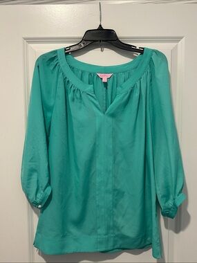Lilly Pulitzer Teal Peasant Blouse size Medium
